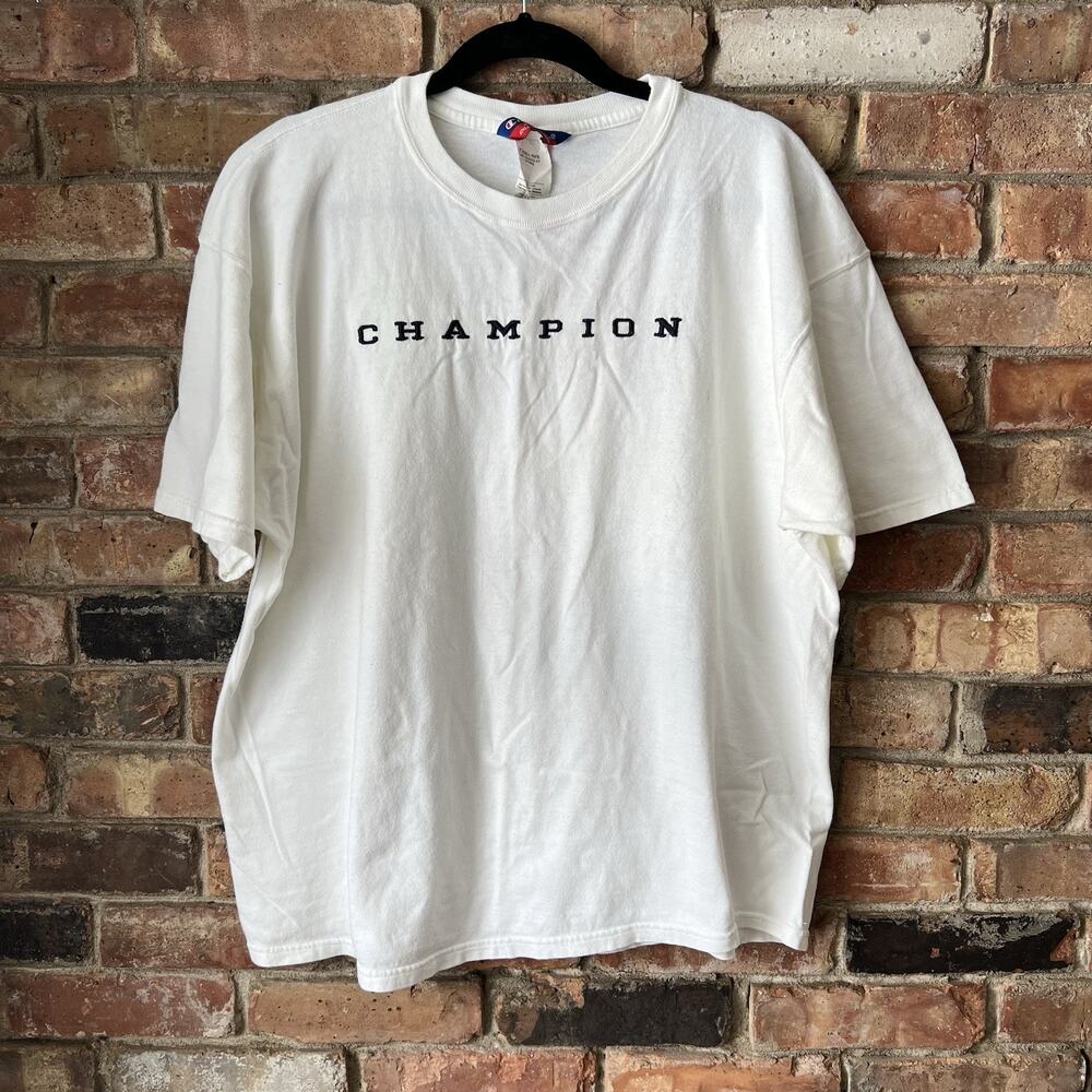 Vintage 90s XL Champion Spell Out White Blue Stitched BOXY Women's XL